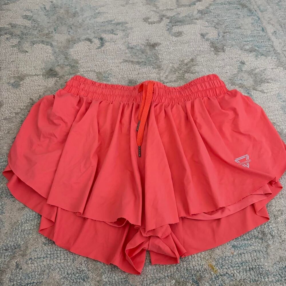 AMAZON Orange Flowy Shorts Built In Liner TikTok Summer Athletic Skort Shorts